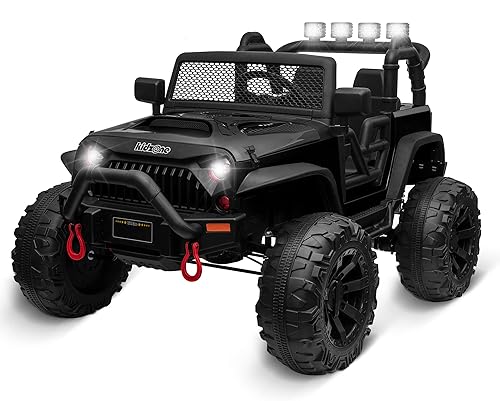 Kidzone Vehículo eléctrico grande de 2 plazas para niños de 12 V, con control remoto para padres, puertas dobles, cinturón de seguridad, luces LED,