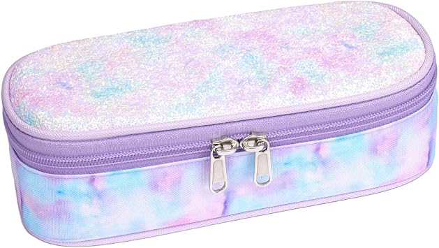Bagseri Pencil Case for Boys - Cute Pencil Case for Kids, Large Capacity Pencil Pouch Organizer for Student Pencil Box Glitter Purple Tie-dye
