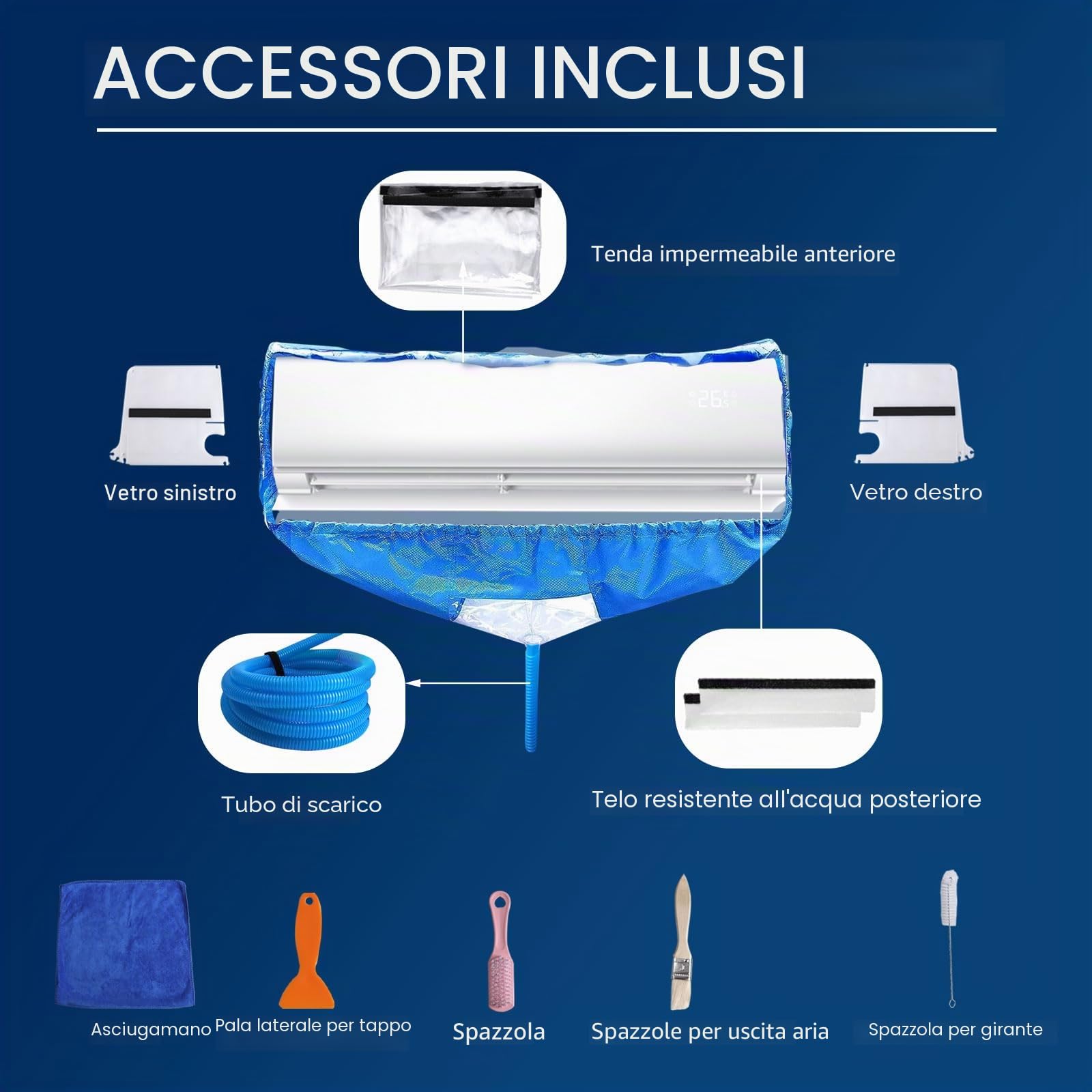 Copertura di Pulizia per Condizionatore D'aria,Sacchetto di Pulizia aria condizionata,A parete Kit di Copertura per la Pulizia del Condizionatore D'aria con Tubo Dell'acqua Tubo