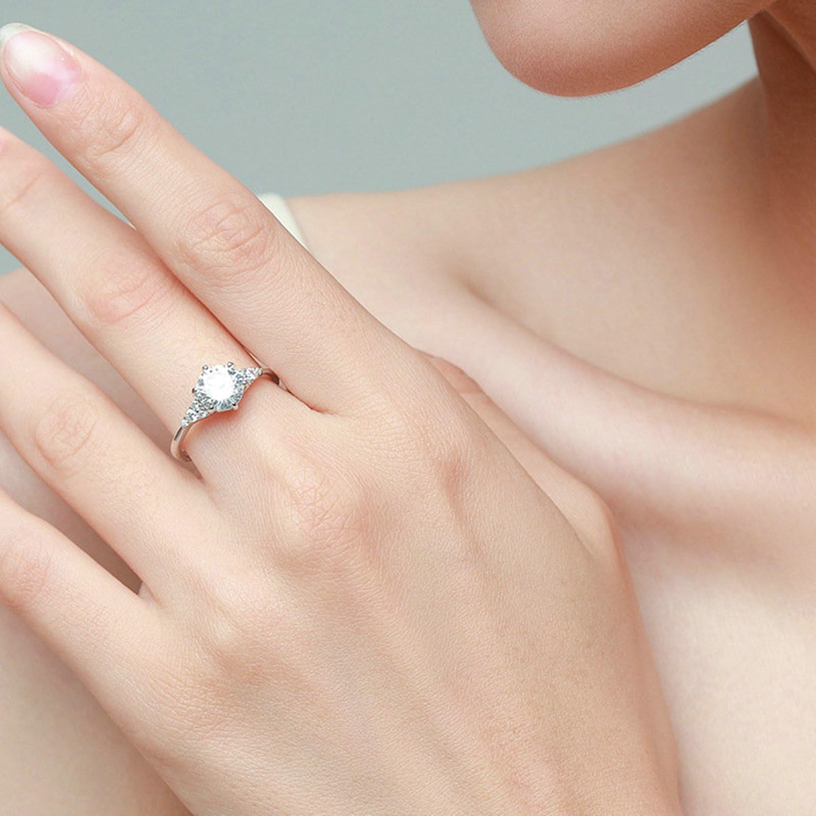 Pierścionek damski z białego złota 18K, 6,5 mm, syntetyczny diament, biały, 1 ct, diament laboratoryjny, rozmiar 47 (15,0)