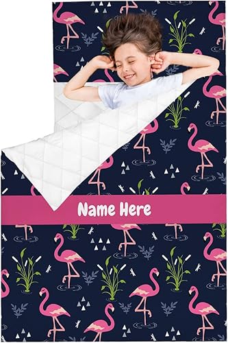 Miniatura 1 de Juego de colchoneta para siesta de flamenco personalizado con nombre, bolsas de dormir personalizadas para niñas con almohada, colchón de cama para