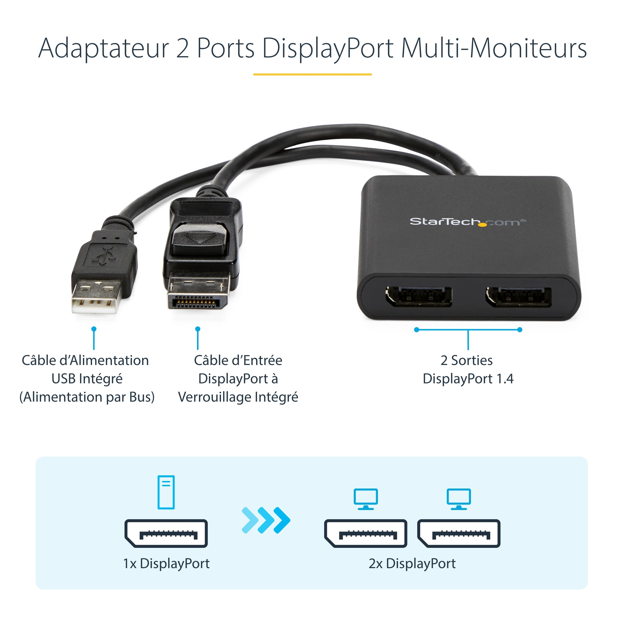 StarTech Hub MST Double DisplayPort 1.2 vers 2x DP, 4K 30Hz ou 1080p 60Hz