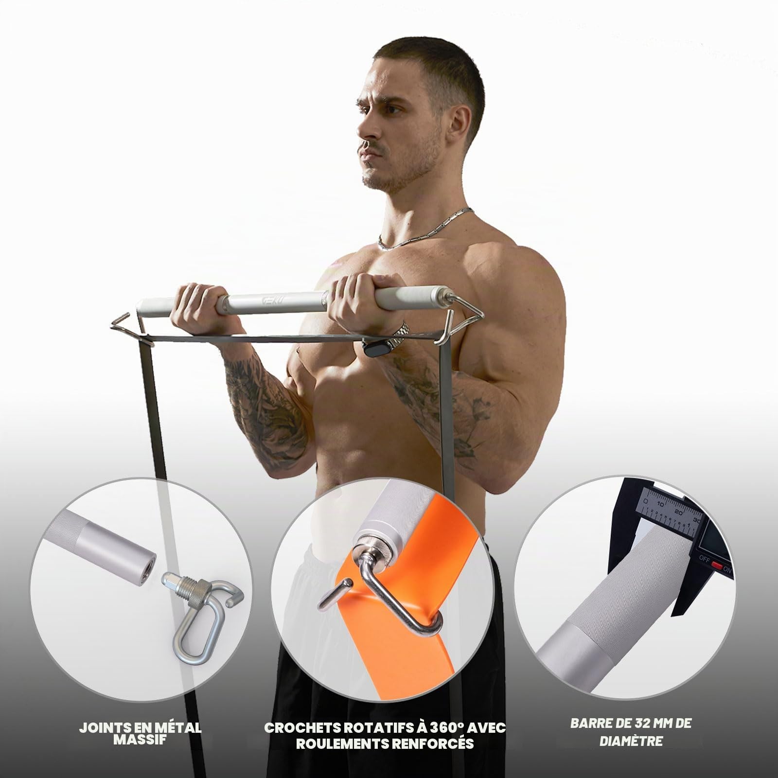 Bande de résistance en Aluminium, Barre d'entraînement Amovible à 3 Sections pour Exercices de Bande de résistance, Musculation et Salle de Sport à Domicile