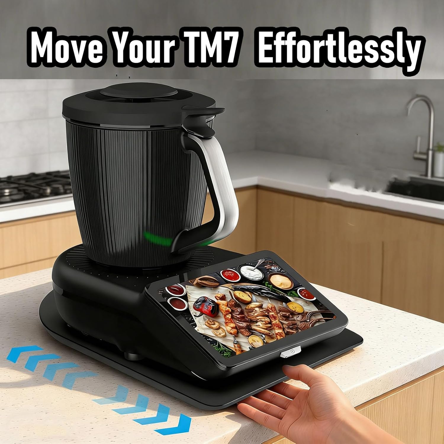 Gugxiom Composite Wood Sliding Board for TM7 Accessories, Kitchen Appliance Slider Rolling Tray with Wheels and Anti Slip Rubber Feet, Black Protects Scale