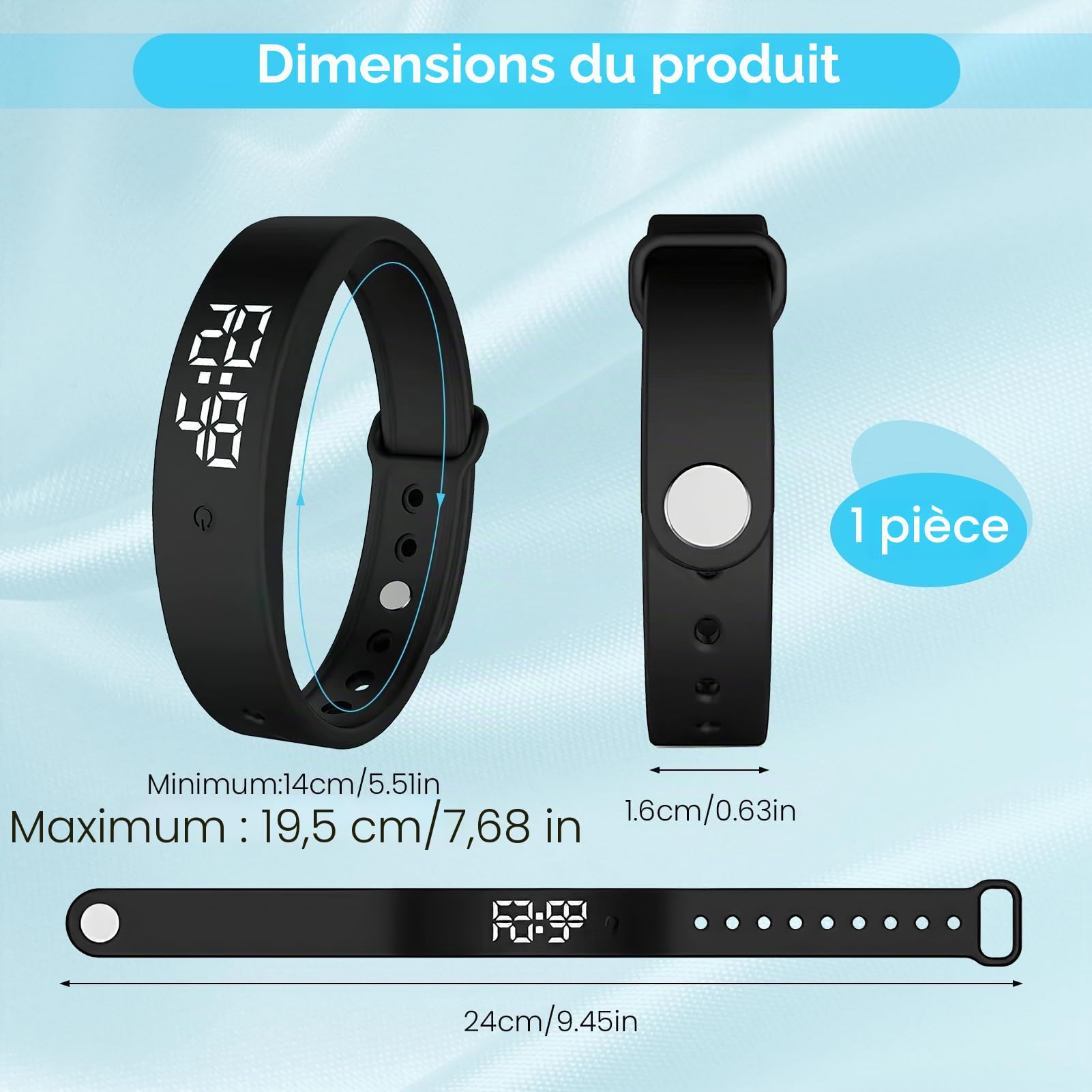 Cncedi Montre vibrante avec alarme et charge USB - Étanche, silencieuse - Pour les partenaires, les nouveau-nés, les enfants, les personnes qui dorment profondément