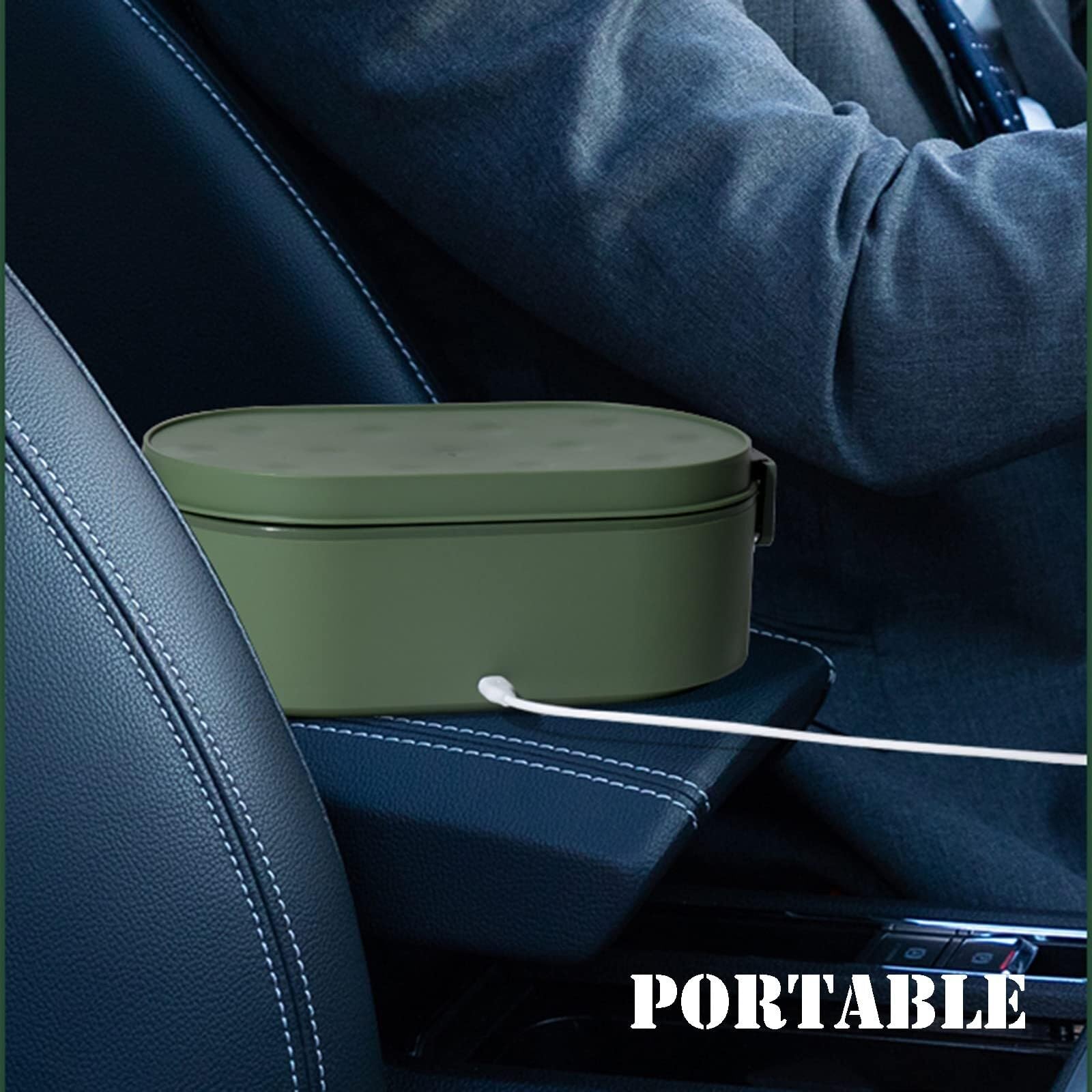 Boîte à déjeuner électrique USB portable pour voiture, camion, maison, bureau avec 2 en acier inoxydable amovibles, vert, 800 ml