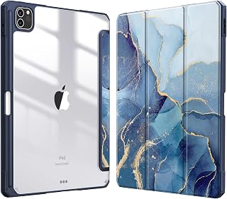 Fintie Hybrid Slim Case for iPad Pro 11-inch (4th / 3rd Generation) 2022/2021 - [Built-in Pencil Holder] Shockproof Cover w/Clear Transparent Back Shell, Also Fit iPad Pro 11" 2nd Gen, Ocean Marble