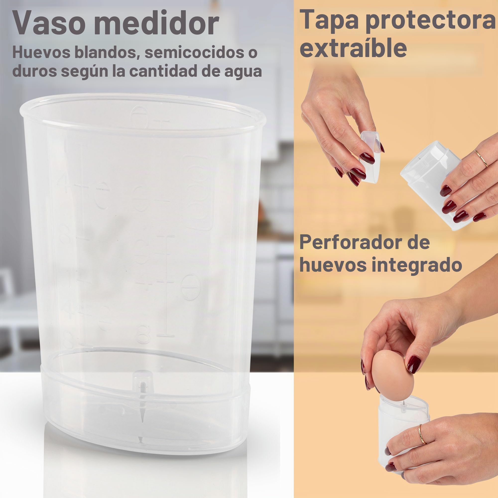 Cocedor de huevos ProfiCook® para hasta 8 huevos | función tortilla/picado | soporte para huevos y vaso medidor con recogedor de huevos | con indicador luminoso y zumbador | PC-EK 1275