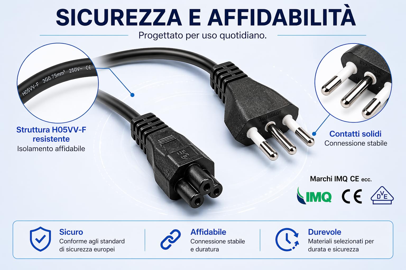 Cavo Alimentazione Notebook 1,8m IEC C5 Trifoglio – Spina Italiana 3 Poli 10A 250V IMQ | Cavo Alimentatore PC Portatile, Monitor, Stampante