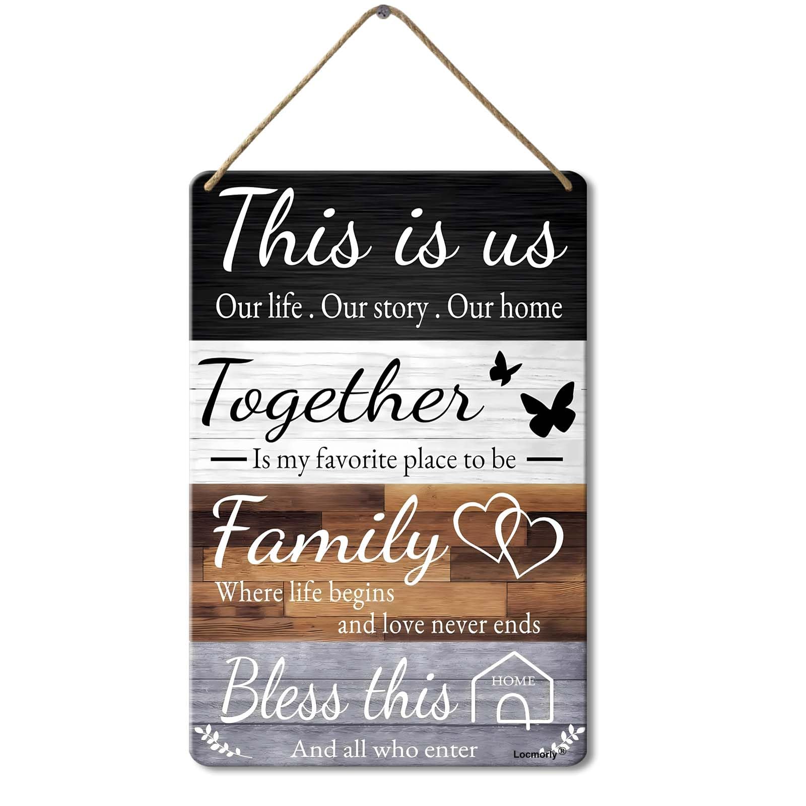 This is us, Together, Bless this Home,Family Wooden Farmhouse Wall Art Decor, 8x12 Inch, Home Wall Decorations Wooden Sign