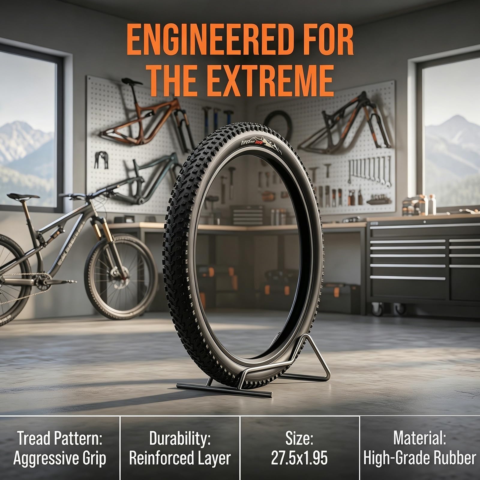 2PCS 27.5x1.95 50-584 Neumático MTB Resistente a Pinchazos con Pared Gruesa, Diseño de Bloques for Todo Terreno, 40-65 PSI, Compatible con Aros 27.5x2.1 for Montaña, Senderos, Ciudad