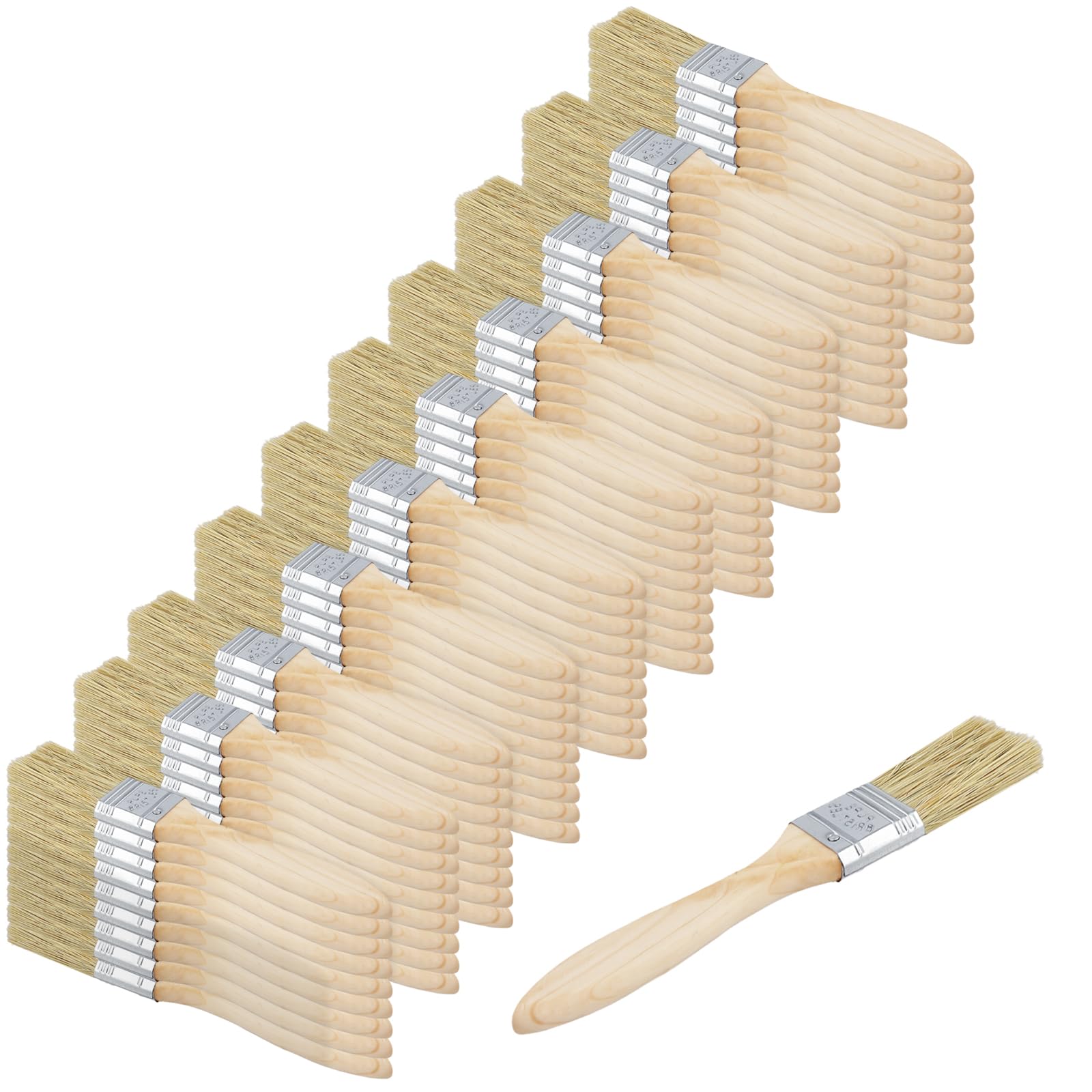 KEILEOHO 100 Pack 1 Inch Chip Paint Brushes, Wooden Handle Drawing Brushes for Staining, Varnishing, Painting