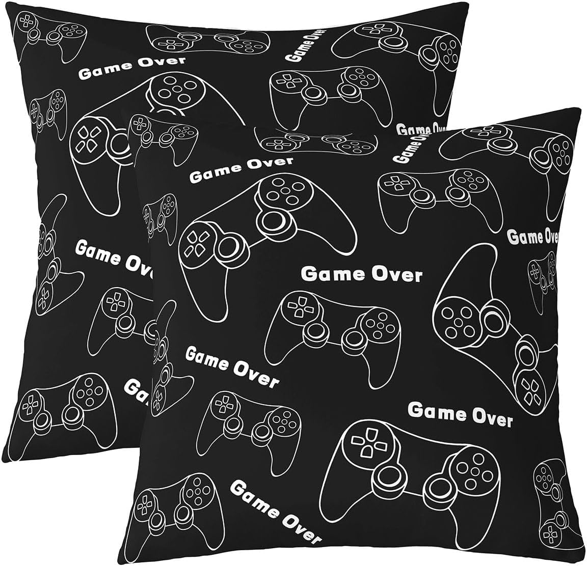 Manfei Gaming Gamepad Throw Pillow Covers 24"x24" Set of 2 Video Game Controlls Cushion Covers for Living Room Minimalist Style Decorative Pillowcases White Black Soft Pillows Covers