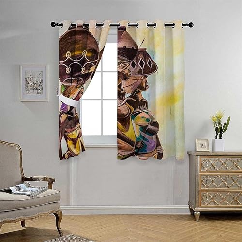 Miniatura 2 de Cortina Blackout para Habitacion African Grommet Short Curtain Rods for Doorways Cortinas para Separar Cuartos 72Inch Width by 85Inch Length,2 Panels