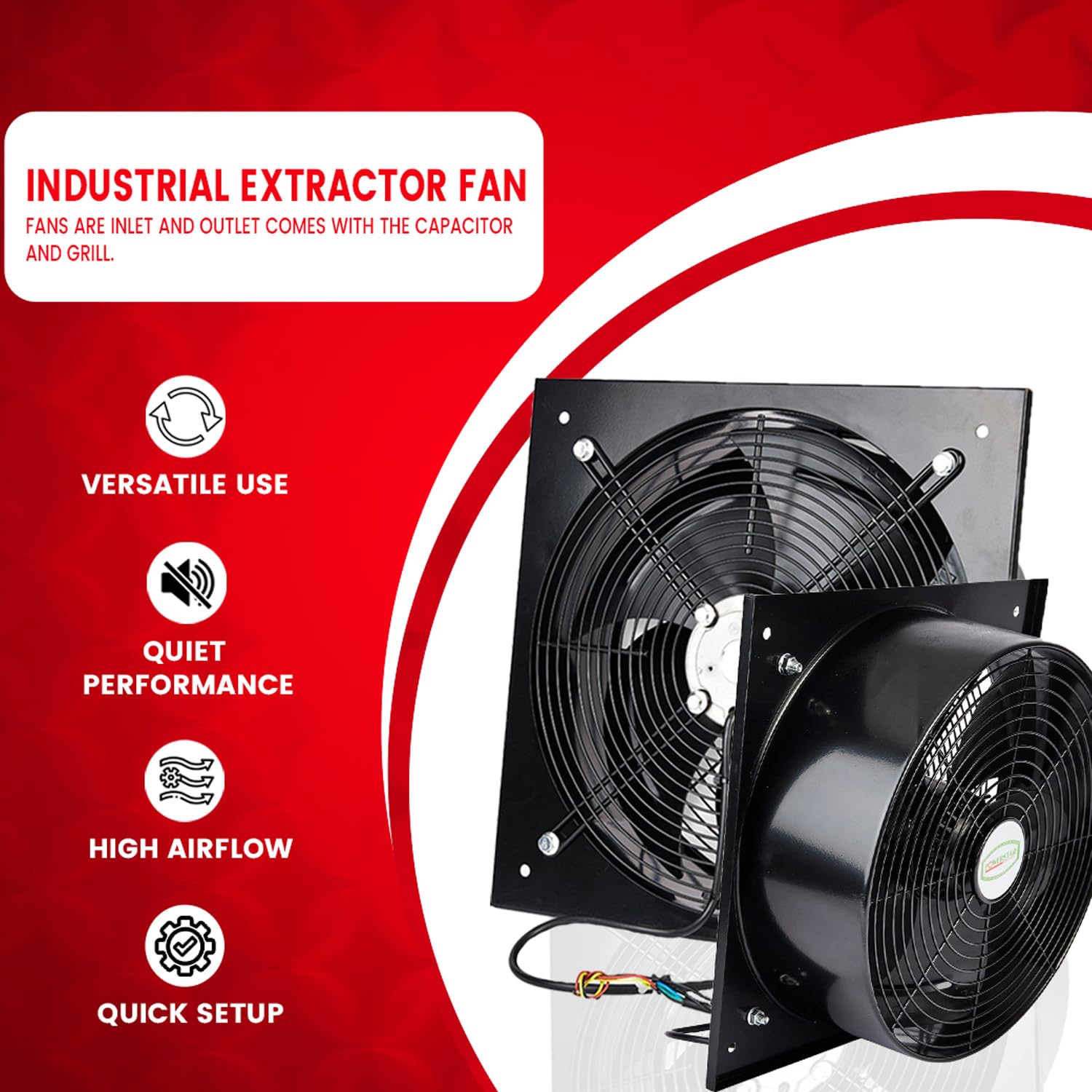 INDUSTRIAL Ventilación Extractor Metal AXIAL ESCAPE COMMERCIAL AIRE VENTILADOR - Negro, 500 mm