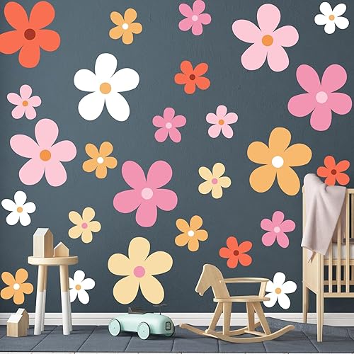 12 hojas de calcomanías de pared de margaritas grandes, calcomanías de pared de margaritas grandes, calcomanías florales para niños y niñas,