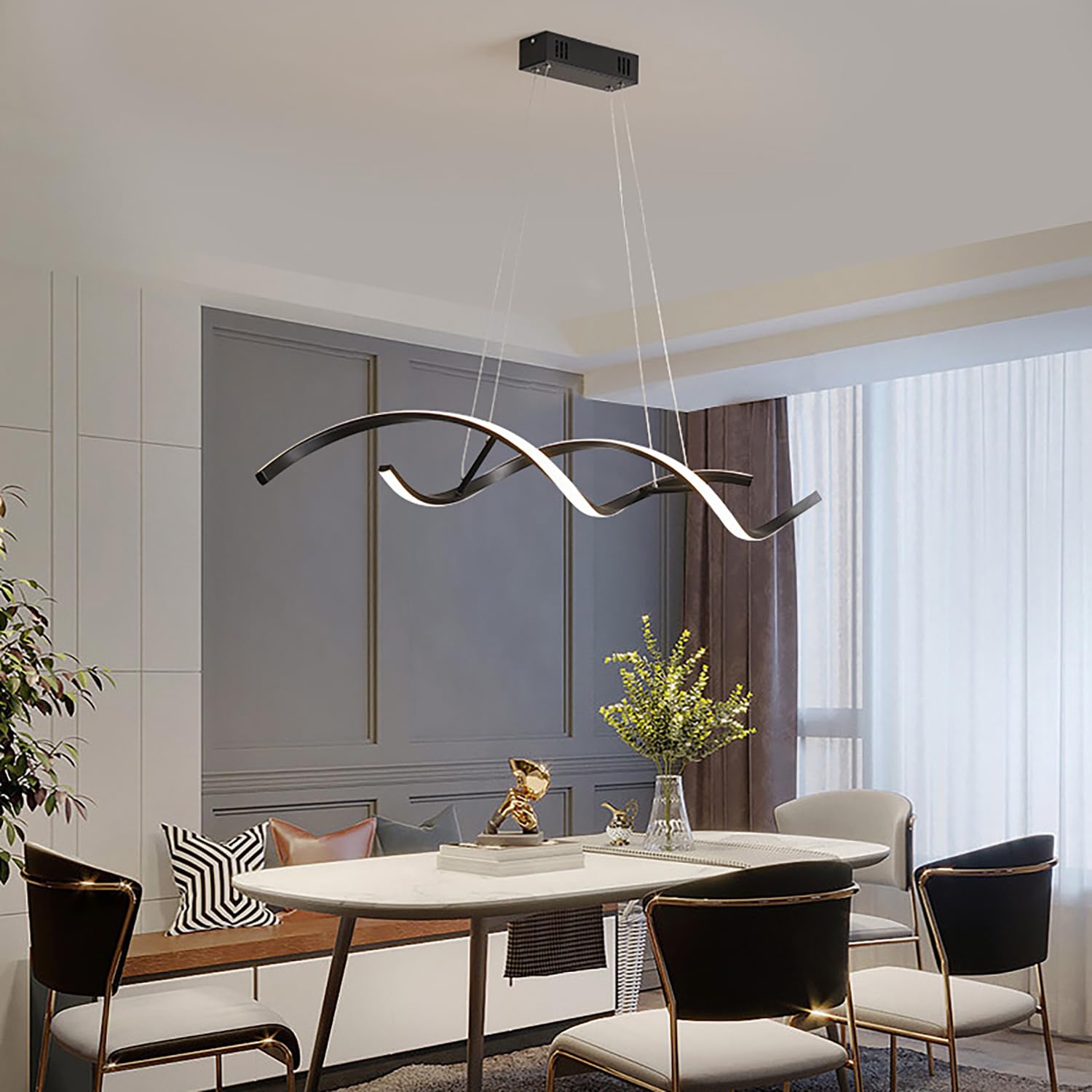 Hsyyz Modern LED Ceiling Pendant Light,Dimmable Hanging Light with Remote Control,Height Adjustable Chandelier,Creative Metal and Acrylic Hanging Light Fixture,for Restaurant Kitchen Bar (Black, L90)