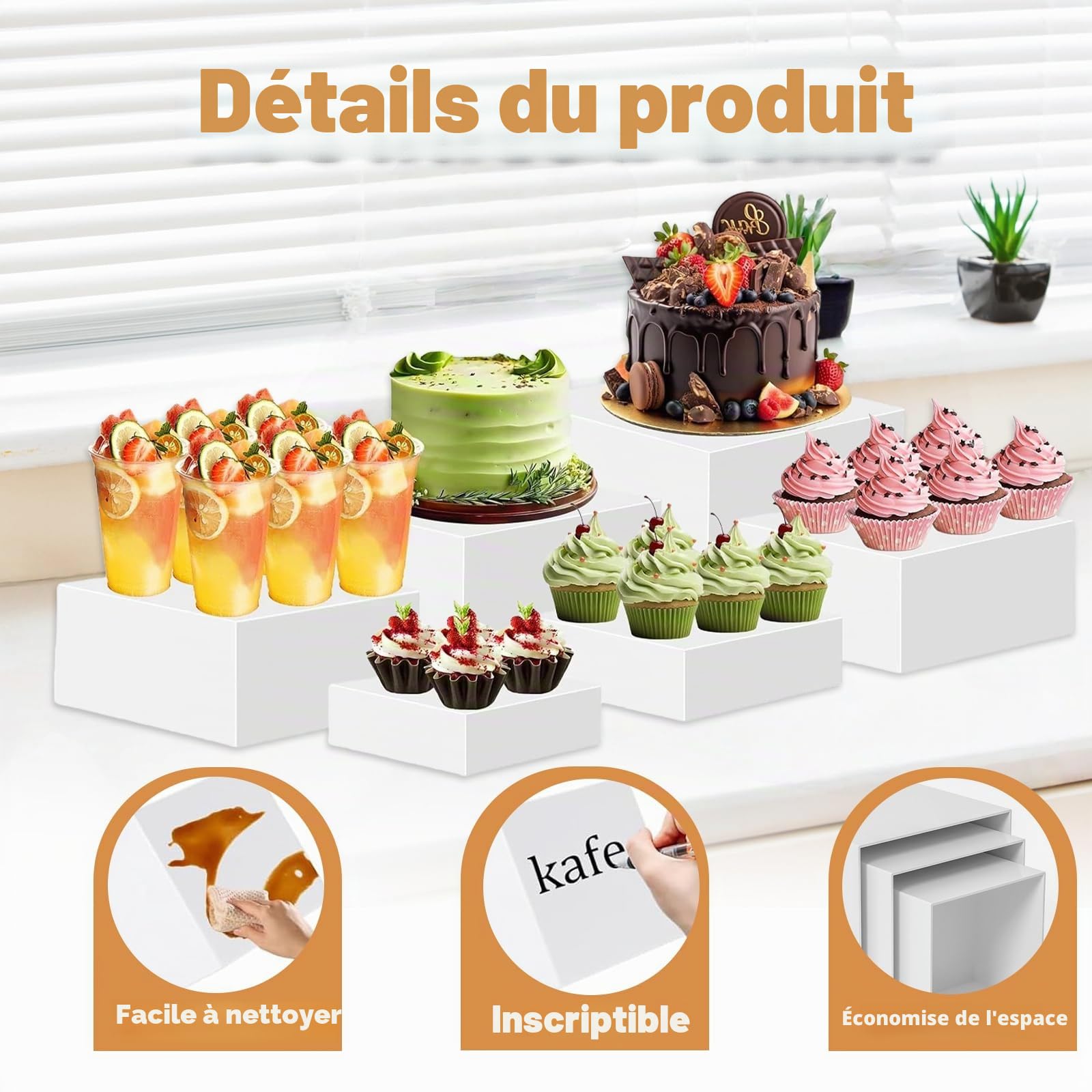 Lot de 6 Rehausseurs de Buffet en Acrylique Blanc, 3-8 Pouces | Présentoirs Polyvalents pour Mariages et Réceptions, Idéals pour Desserts, Amuse-Bouches, ApéRitifs Ou Bijoux