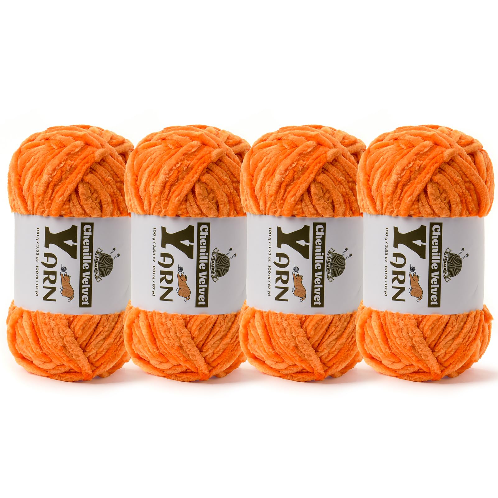 Chenille Crochet Orange Yarn 4 Pack