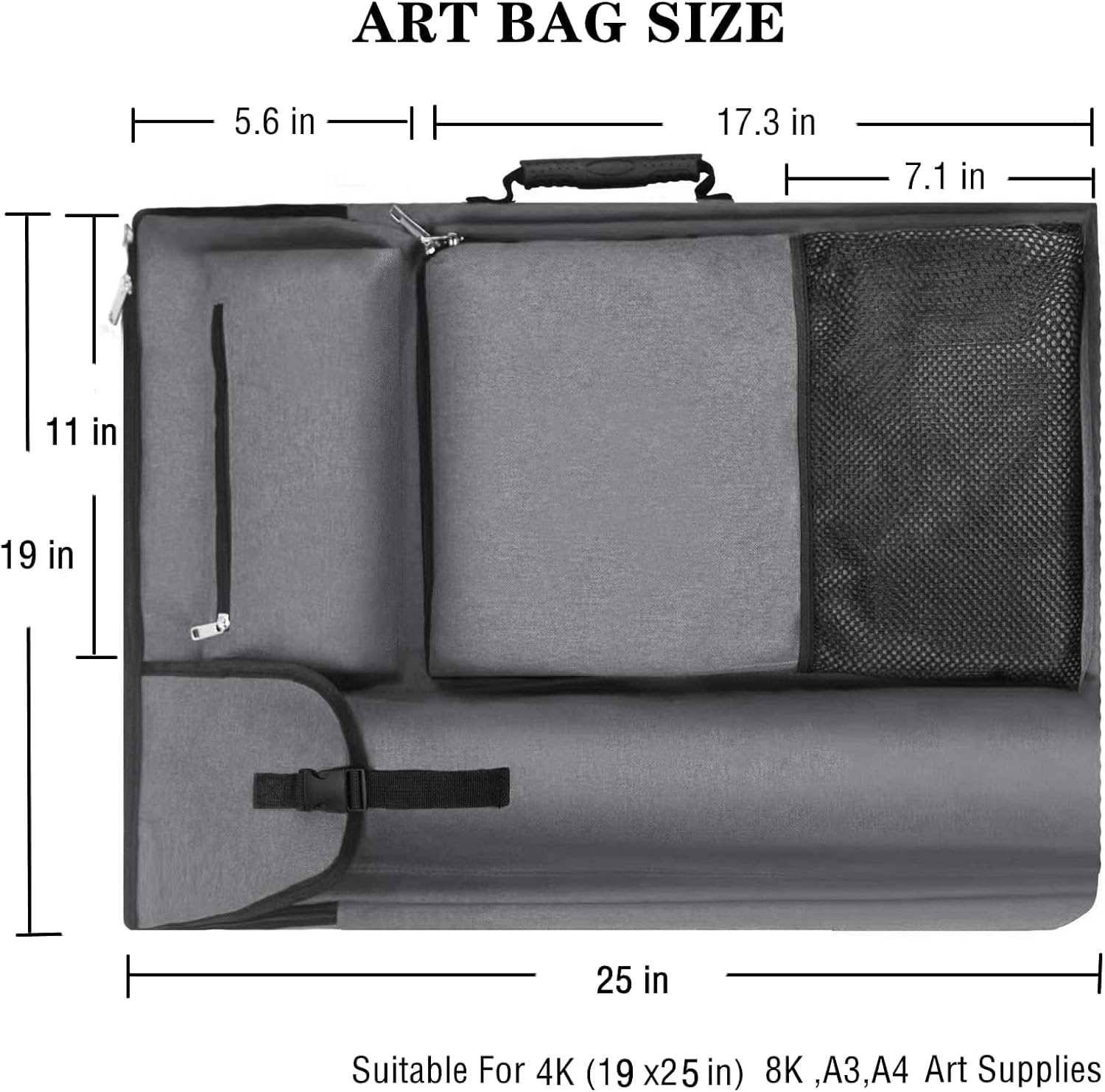 TreochtFUN Art Portfolio Case 19 x 25 - Large Drawing Portfolio with Backpack & Tote Bag for Artist Supplies (Gray)