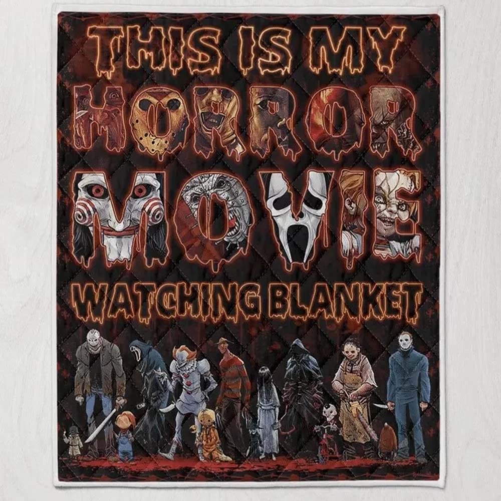 Kasituoer 2021 Upgrade This Is My Horror Movie Watching Blanket - Halloween Quilt, Blanket, Personalized Name Horror Movie Watching Blanket (A, 59 * 78.7in)