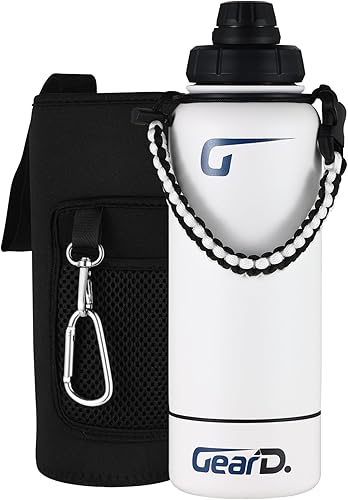 (Nuevo) Matraz deportivo de acero de 32 onzas con doble aislamiento, con recubrimiento en polvo para gimnasio y al aire libre con un recipiente