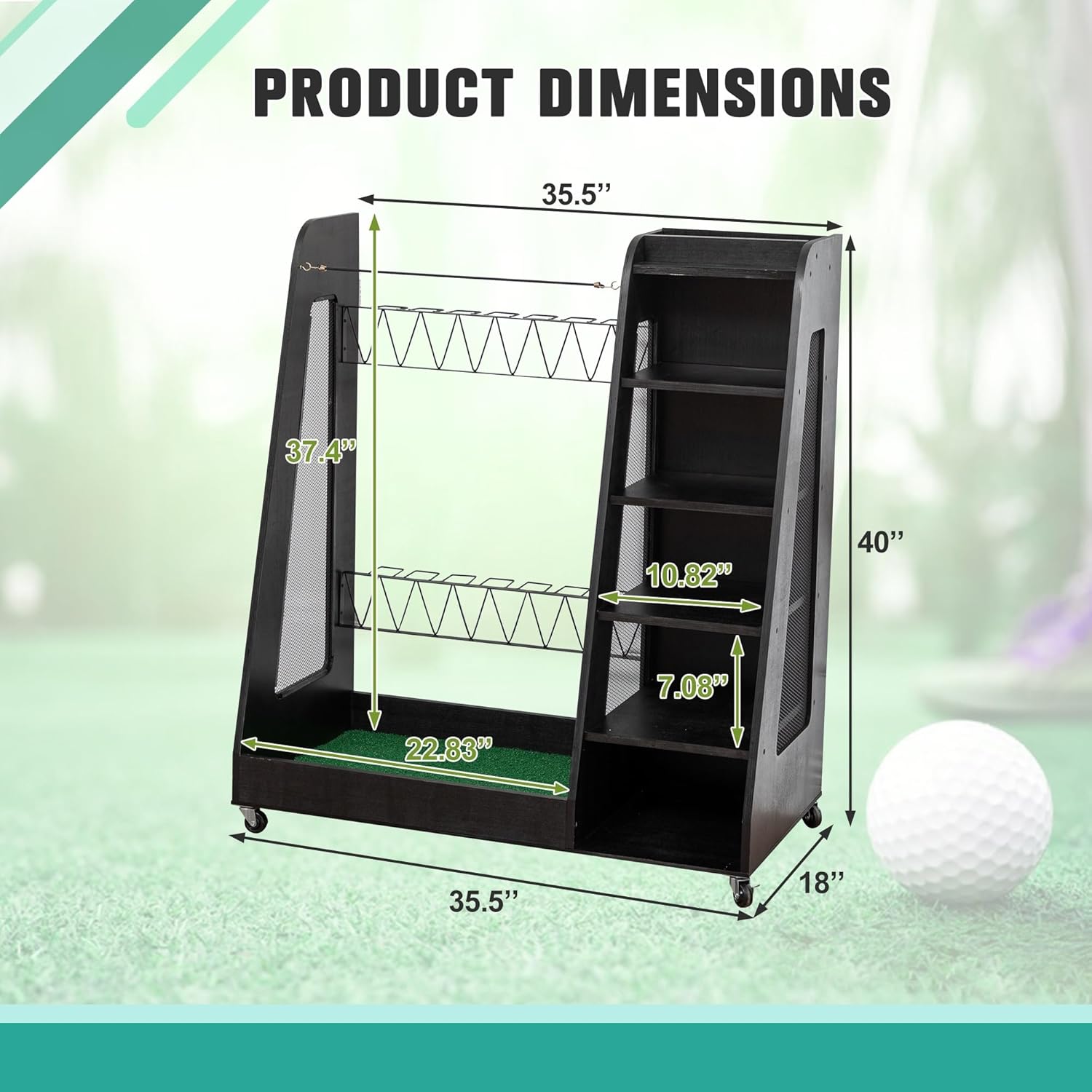 Premium Golf Bag Organizer for Garage – Wooden Golf Clubs Storage Rack Fits 2 Golf Bags, Ideal Golf Trunk Organizer for Car, Garage, Clubhouse, Shed & Basement(Black)