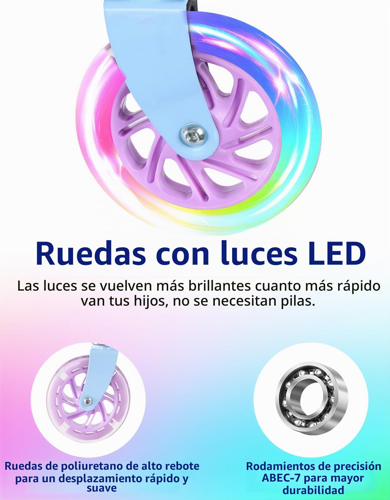 BELEEV V1Plus Patinete Niño Niña 3-12 Años, Plegable Patinete Infantil | con LED Luce Ruedas & Deck, 3 Altura Ajustable, Soportes, Cubierta Antideslizante, Ligero Marco Resistente, Scooter for Kid