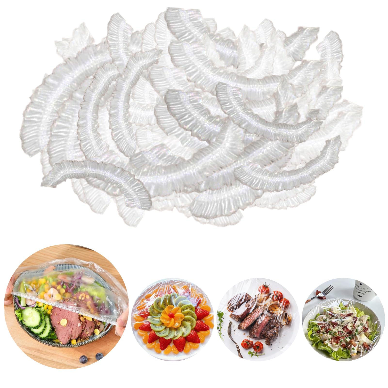 300 Pcs Food Cover Plastic Stretch, Shrinkable Fresh Keeping Bags, Reusable Elastic Cling Film Bowl Lids for Food Storage, Fruit Preservation, Vegetable, Meat & Leftovers, Universal Kitchen Supplies