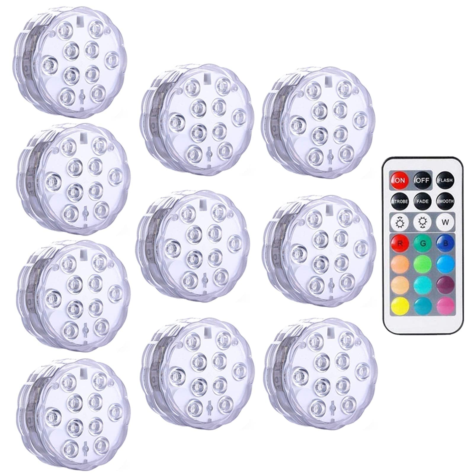 10 diod LED lampa do nurkowania z pilotem zasilana bateryjnie podwodna lampka nocna dekoracji basenu wazon na przyjęcie weselne Tworzenie Atmosfery(10 Lamp 1 controller)