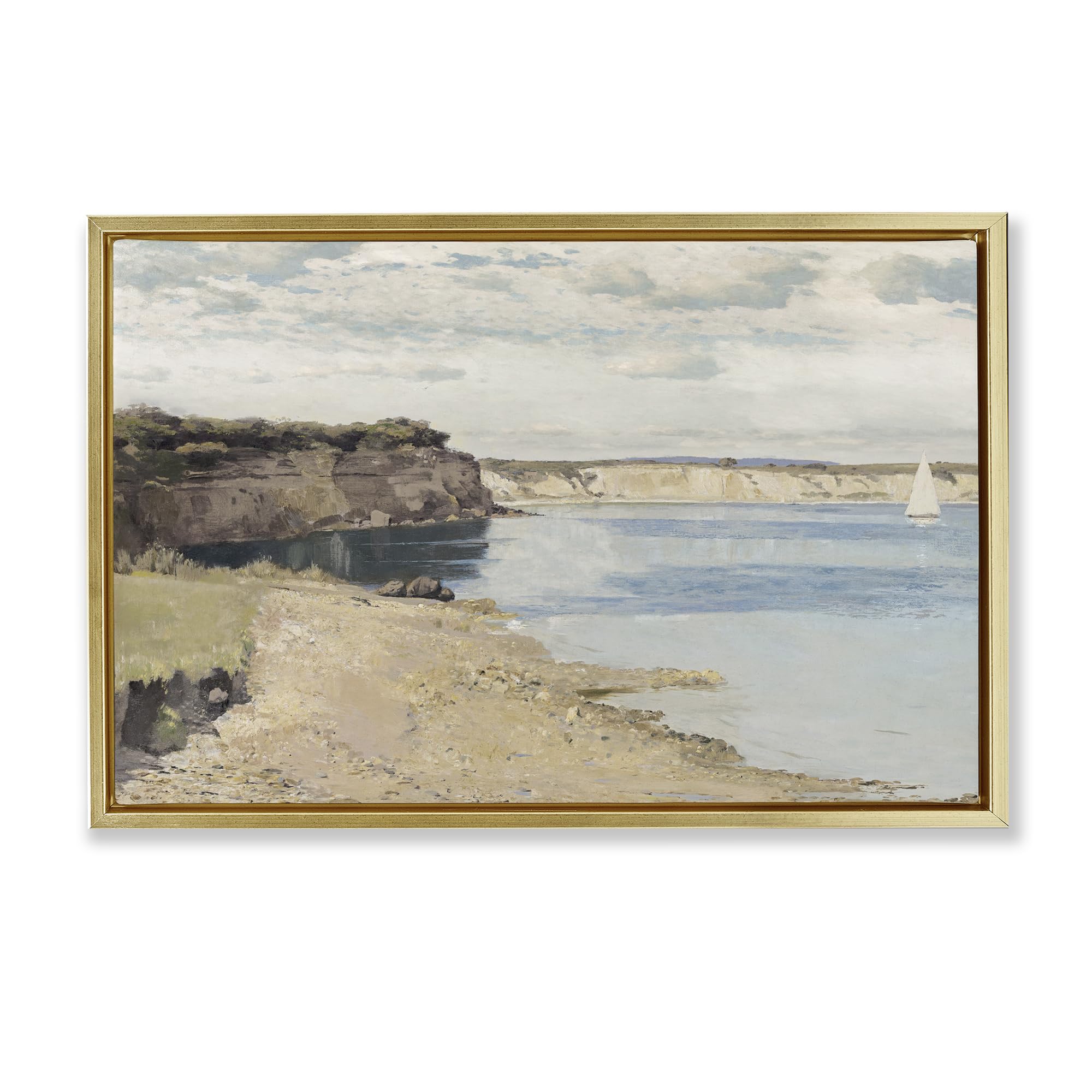 Stupell Industries Metallic Gold (Matte) 'Set Sail Peaceful Cove'| Floating Frame Canvas Art
