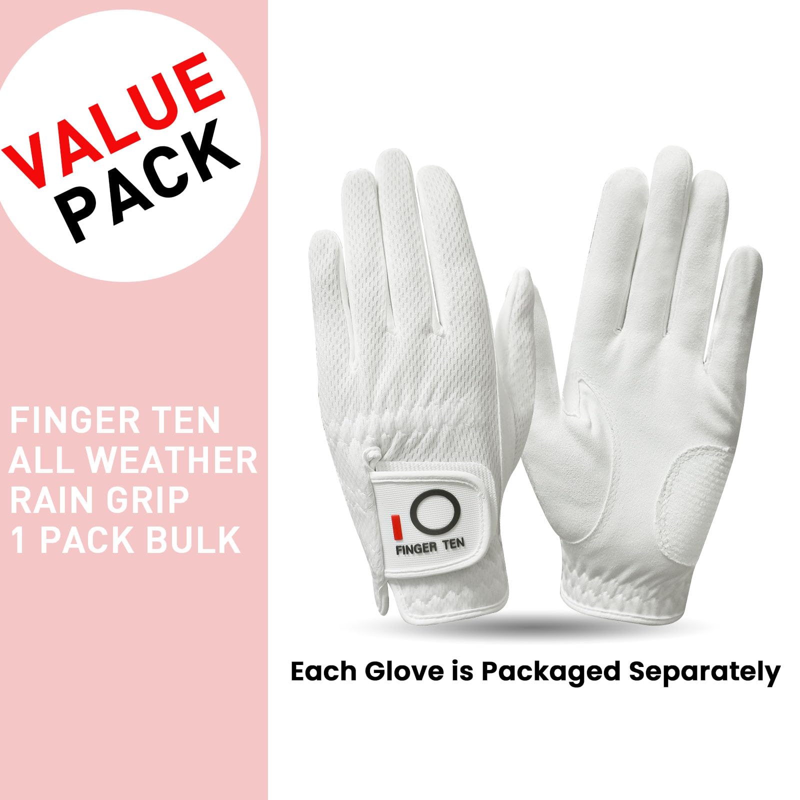 FINGER TEN Golf Gloves Women Left Hand Right Microfiber All Weather Grip Rain Hot Wet Value Pack - Image 3