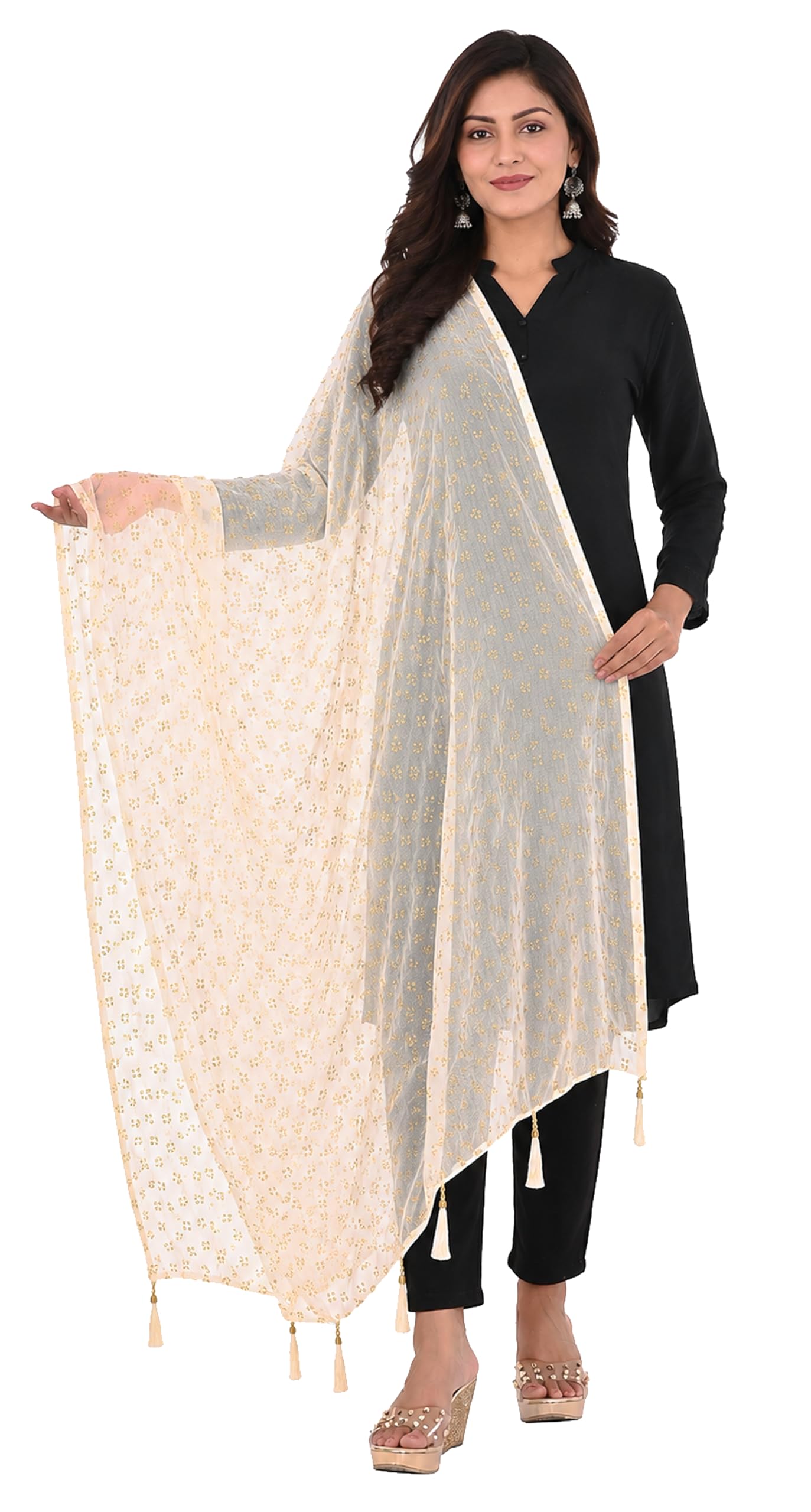 youthquake Women's Chiffon Dew Drop Printed Work Dupatta for Womens & Girls With Tassel-picture-34
