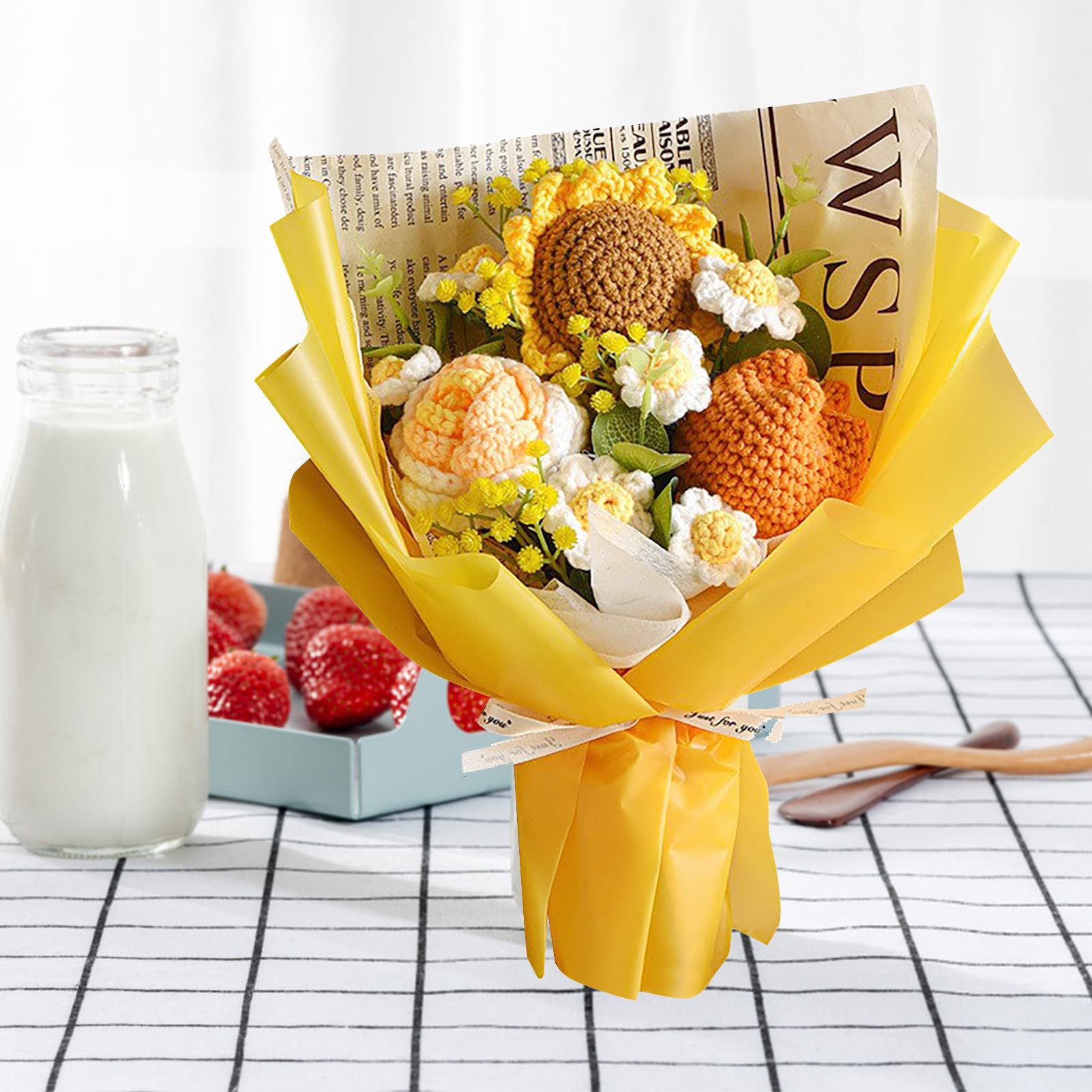 Gehaakte bloemen in pot, gebreide planten bloem ingemaakte geschenken, schattige gebreide bloem ornament, handgemaakte auto haak middenconsole