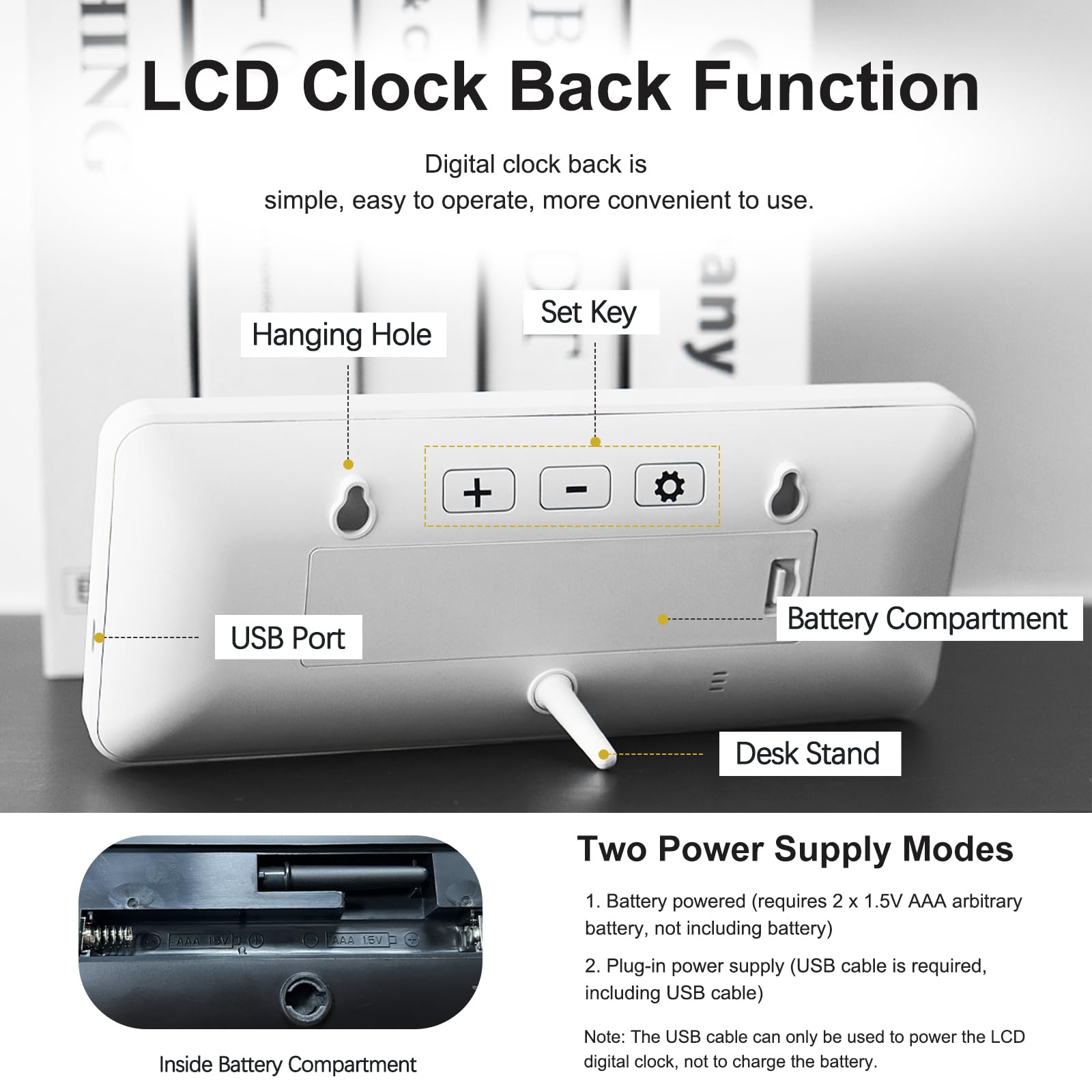JoFomp LCD Digitale Wanduhren Batteriebetrieben, 8,5 Zoll Moderne Wanduhren für Wohnzimmer Dekor, Einfache Digitale Wanduhr mit Temperatur/Datum/Uhrzeit - 12/24H, Kleine Digitaluhr für Schlafzimmer