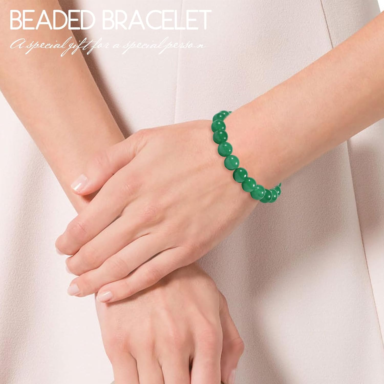 Handmade Green Jade Bracelet for Women,Stress Relief Healing Crystal Bracelet,Natural Jade Bead Bracelet,10MM Stretch Elastic Bracelet,Crystal Jewelry Gifts for Women Men - Image 5