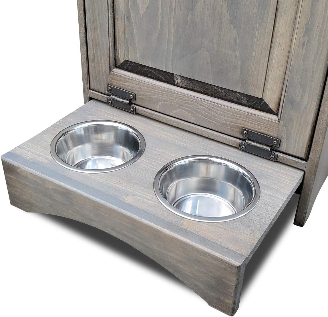 Peaceful Classics Pet Feeder Station - Dog & Animal Food Storage Cabinet, Organizer - Holds 35 Lbs (Pewter)