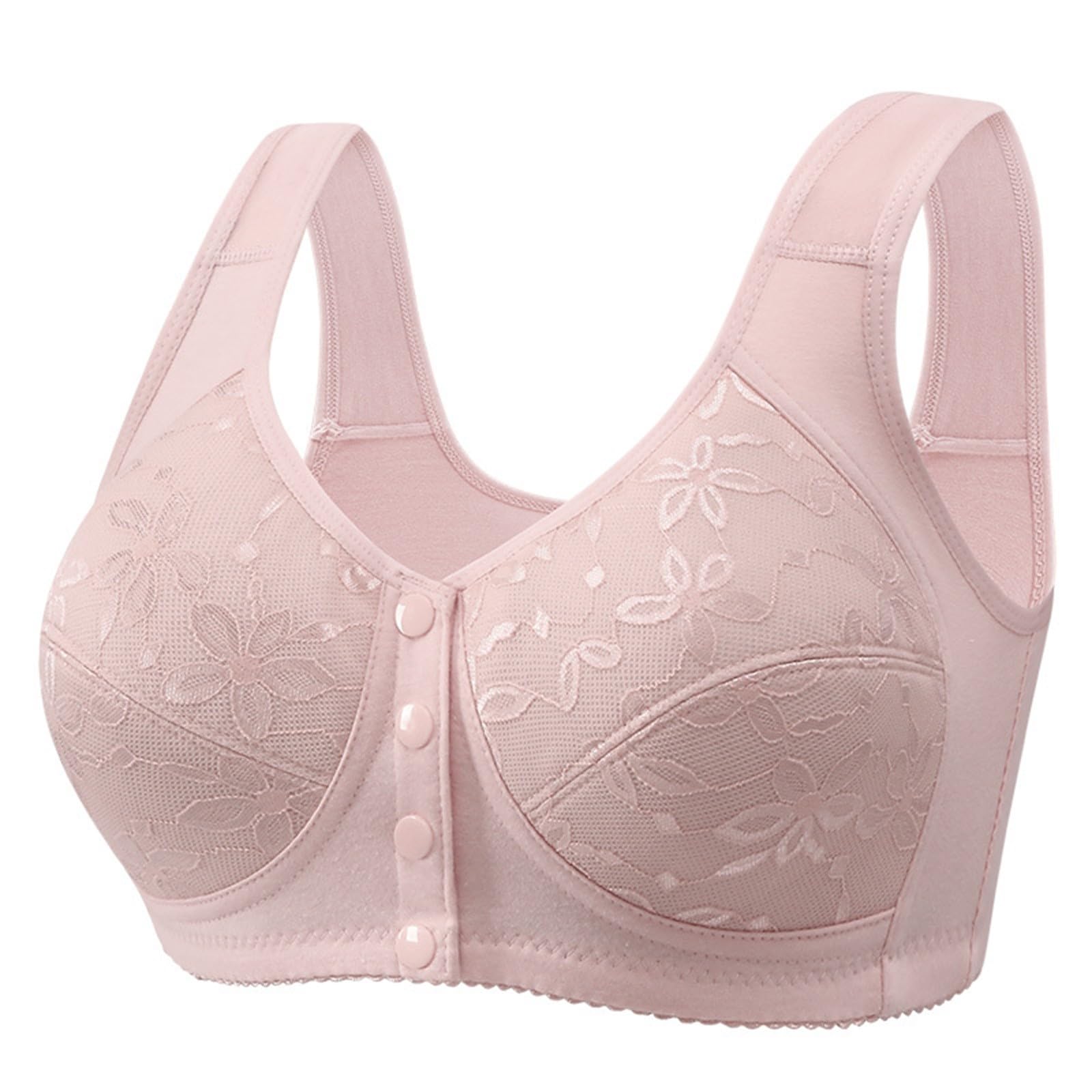Daisy Bras for Older Women Front Closure Convenient Everyday Bras Mid Buttons Comfortable No Underwire Gathering Bras Medium 8-pink