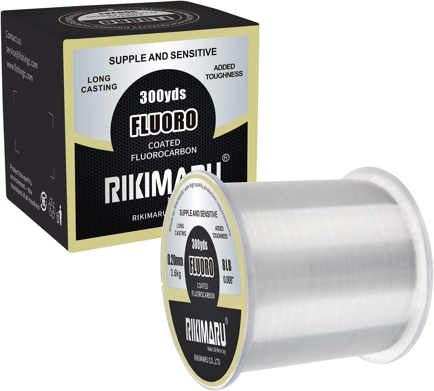 RIKIMARU Fluoro Fishing Line, 100% Soft Fluorocarbon Coated Fishing Line