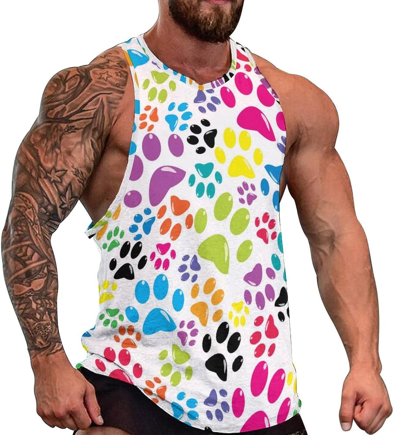 Colored-Paws Mens Tank Tops Sleeveless Muscle Shirts Beach Casual Gym Shirt Vest Tee Tops