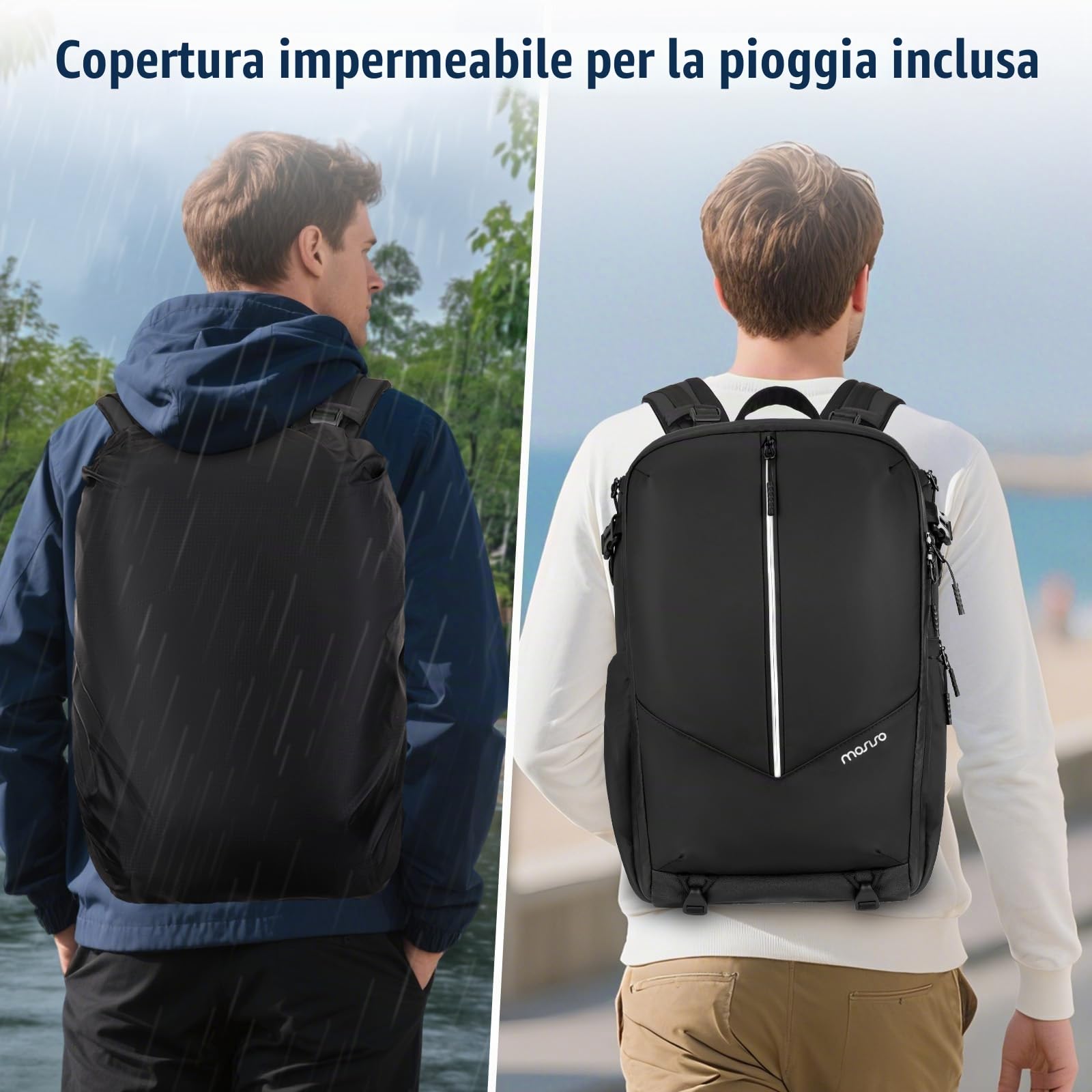 MOSISO Zaino Fotografico Impermeabile,Grande Borsa Fotografica DSLR/SLR | Mirrorless,Zaino Fotografico Rain Cover,Scomparto Laptop 16 pollici,Supporto Tripod Tasca Verticale Front Canon/Sony, Nero