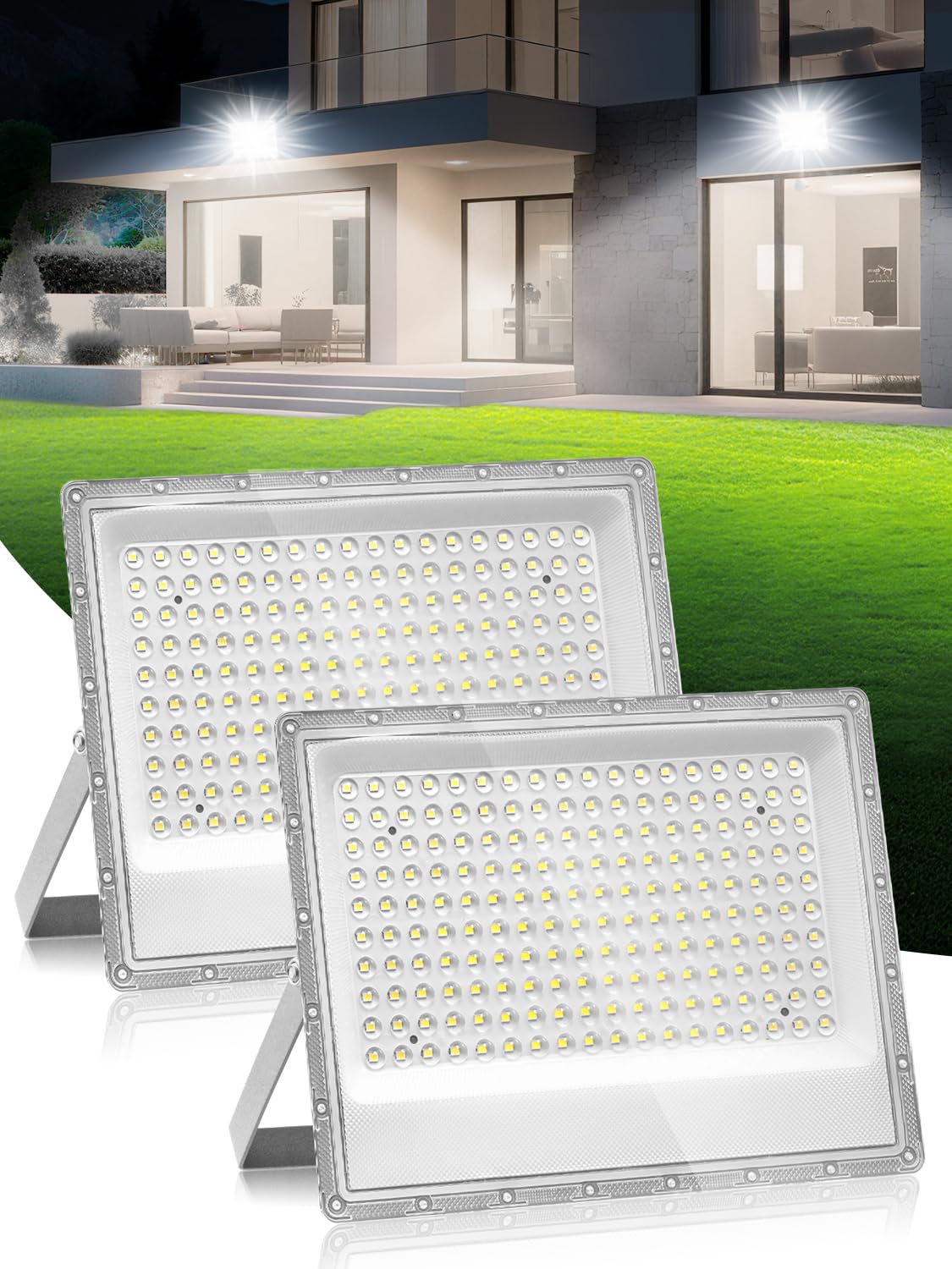Litglobe LED Floodlight Outdoor 150W 2 Pack,15000LM Super Bright Flood Lights,6500K Cool White LED Security Lights,IP66 Waterproof Work Light,Wall Light for Garden, Yard, Garage, Streets