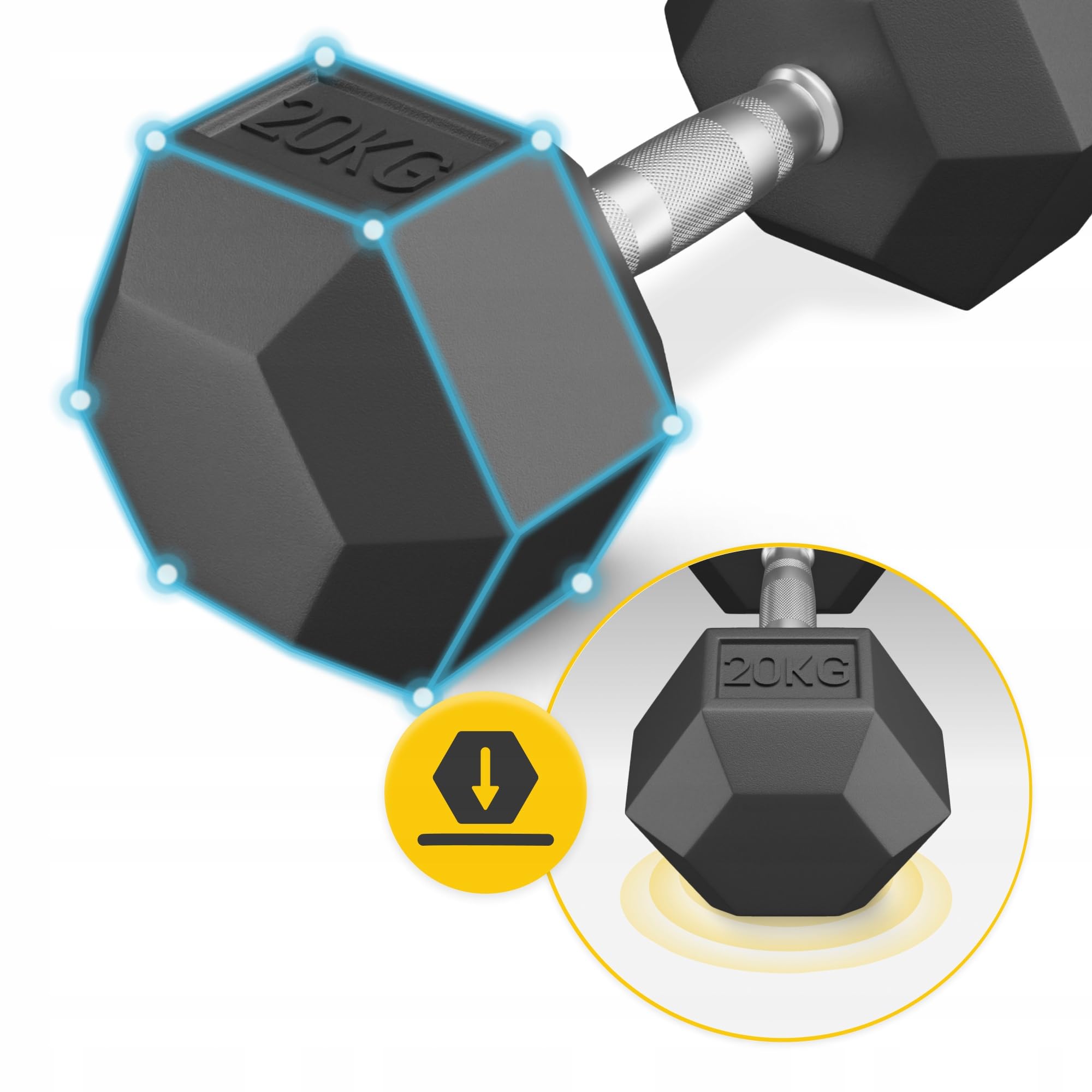 HANTLA OBCIĄŻENIE ŻELIWNY GUMOWANY HANTEL HEX SOLIDNY WYTRZYMAŁY 20 kg