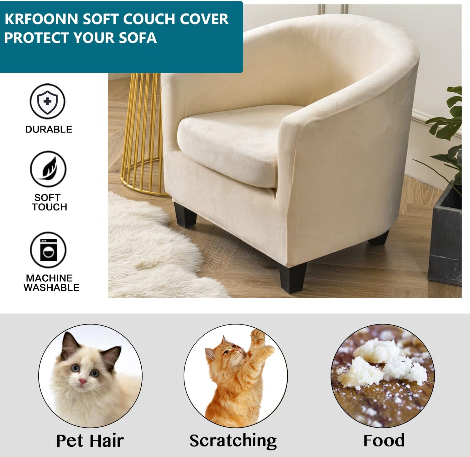 KRFOONN 2 Pieces Club Chair Slipcover Printed Stretch Tub Chair Slipcover Armchair Covers Sofa Cover Removable Round Barrel Chair Covers Couch Furniture Protector Cover for Living Room, A26