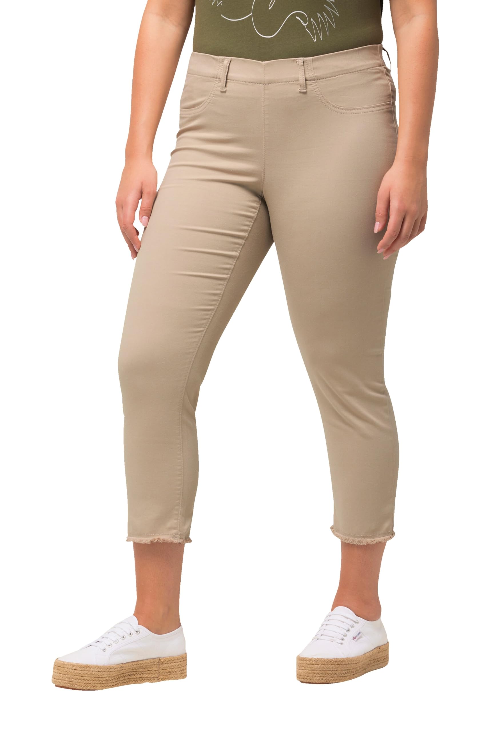 Ulla Popken Damen große Größen Übergrößen Plus Size 7/8-Hose Sienna, Fransensaum, schmales Bein 818073