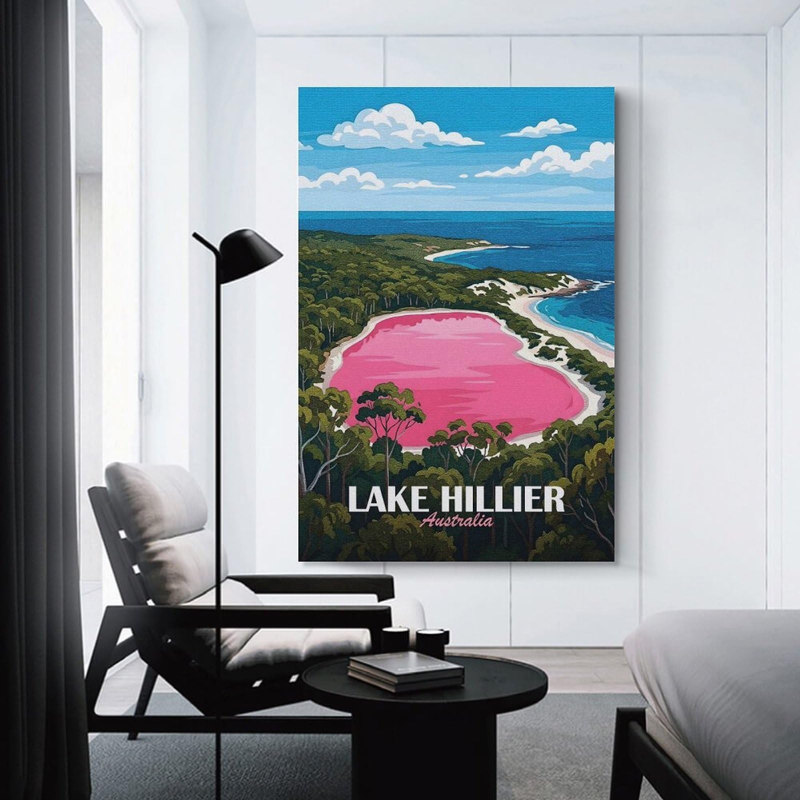 Junmoney Wall Picture Print Lake Hillier Australia Travel, 24x36inch(60x90cm), for Living Room, Lounge Or Sitting Room, A Home Accent with Warm Character