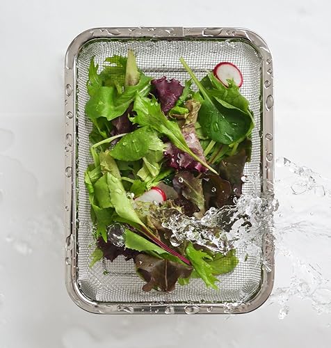 Miniatura 2 de Yoshikawa Colander, Made in Japan, Stainless Steel, Drainer, Square, Vegetables, Length 8.1 x Width 5.8 x Height 2.1 inches (20.4 x 14.8 x 5.4 cm),