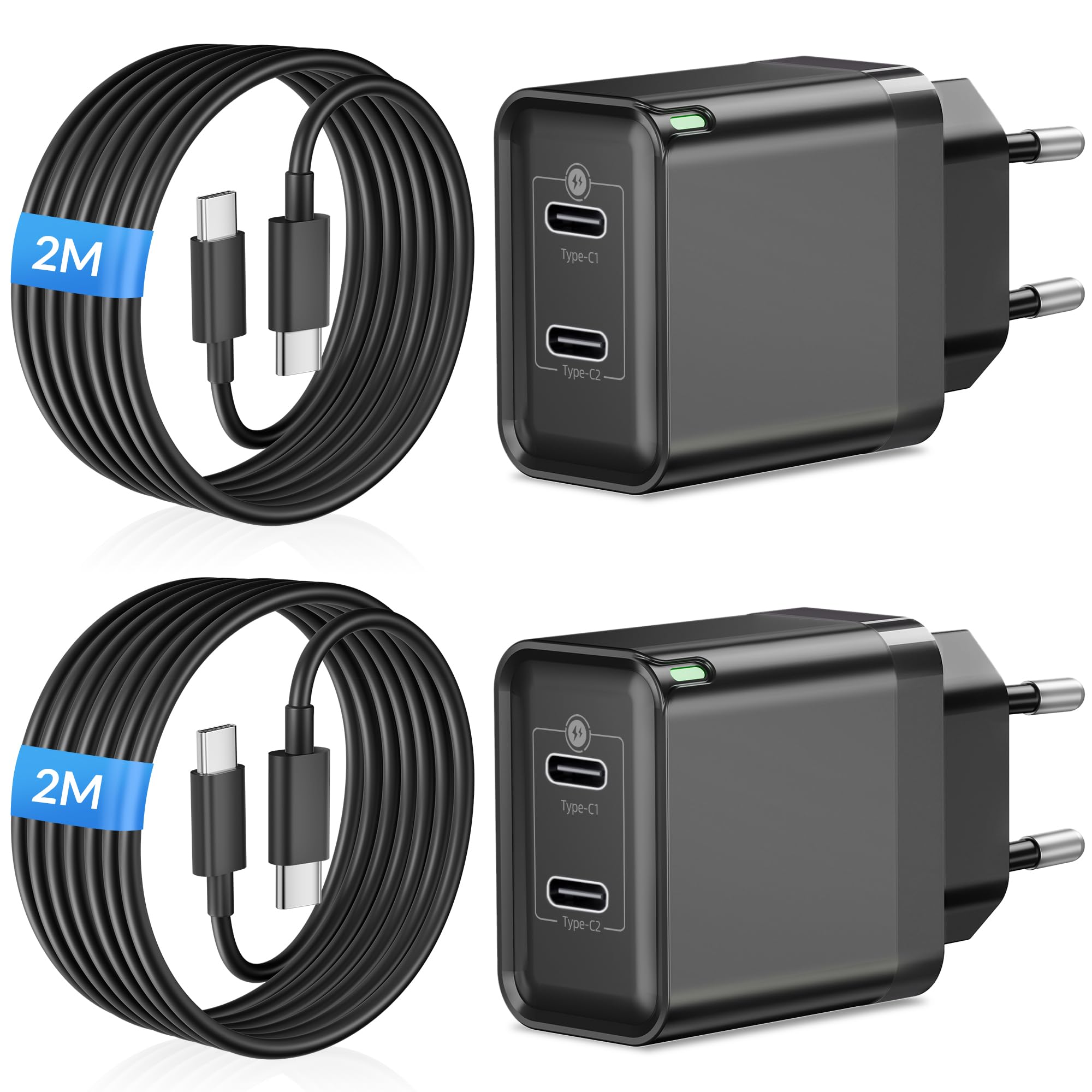 45W 2-Port USB C Ladegerät Schnellladegerät und 2M Ladekabel, 2 Pack | Fast Charger Adapter mit Typ C Schnellladekabel für Samsung Galaxy S26 S25 S24 S23 S22 S21 Ultra FE, A56 A55 A54 A53 A35 A16