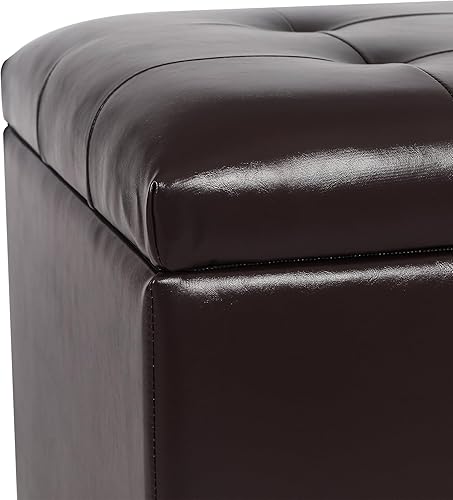 Miniatura 13 de Adeco Otomana de almacenamiento, banco tapizado rectangular de piel sintética con patas de madera, reposapiés, mesa de café para sala de estar,