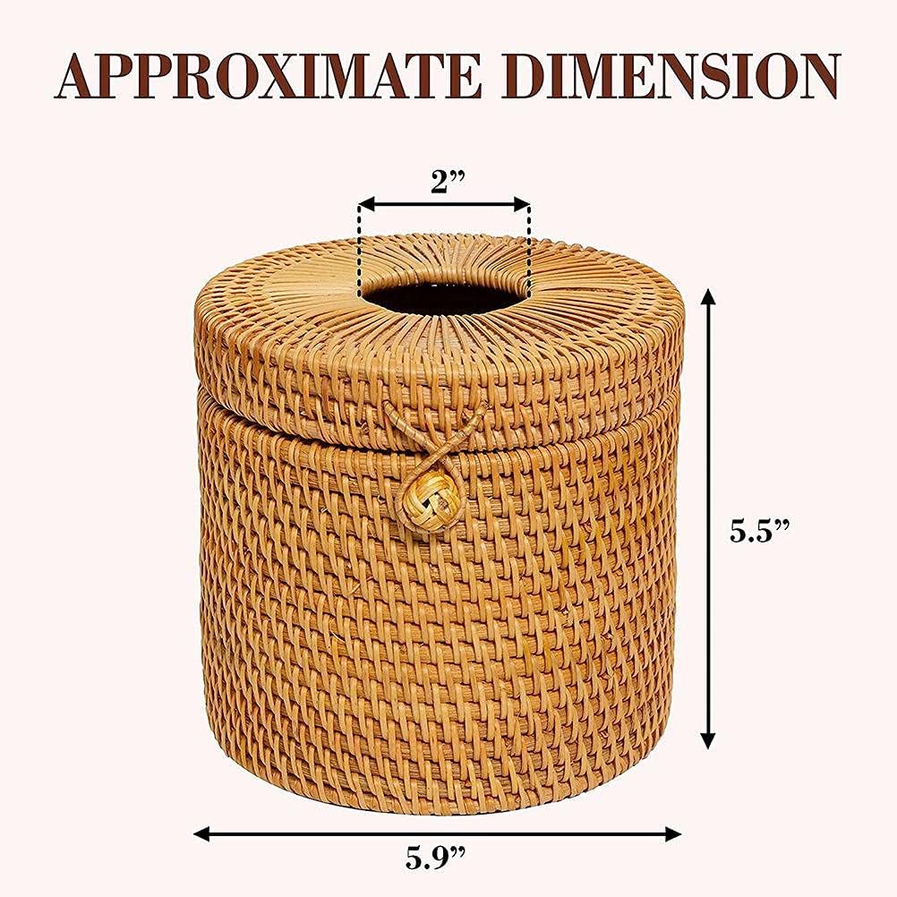 Rattan Tissue Box Cover, Decorative Woven Facial Tissue Holder with Hinged Top Lid for Office Home Bathroom Decoration, 15 * 14 * 14cm